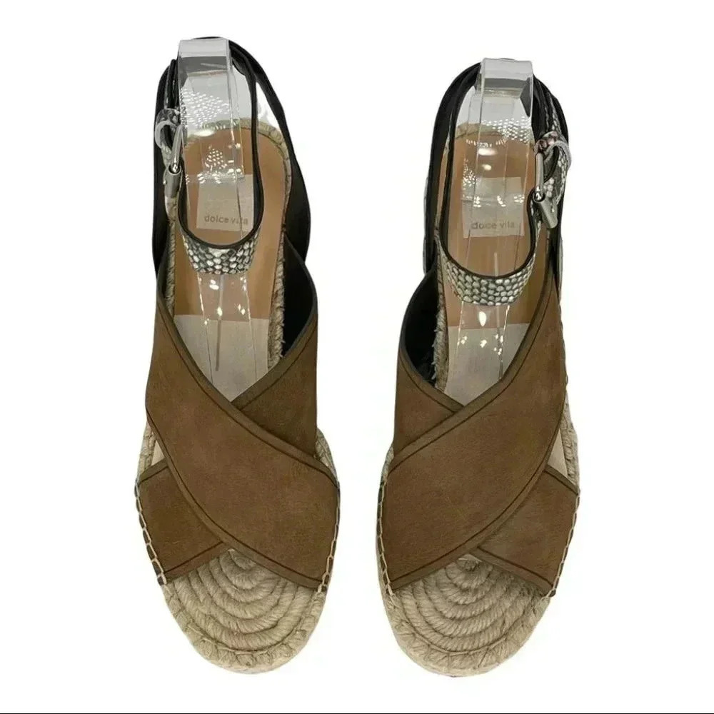 Dolce Vita Carsie Olive Nubuck Leather Espadrille Platform Womens Sandals - Picture 6 of 13